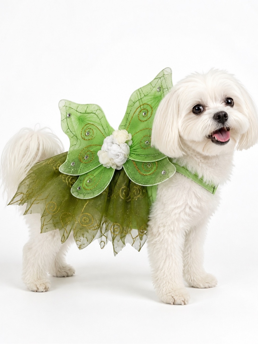 Green Fairy Dog Costume XS/S Wings Tutu Halloween NWT